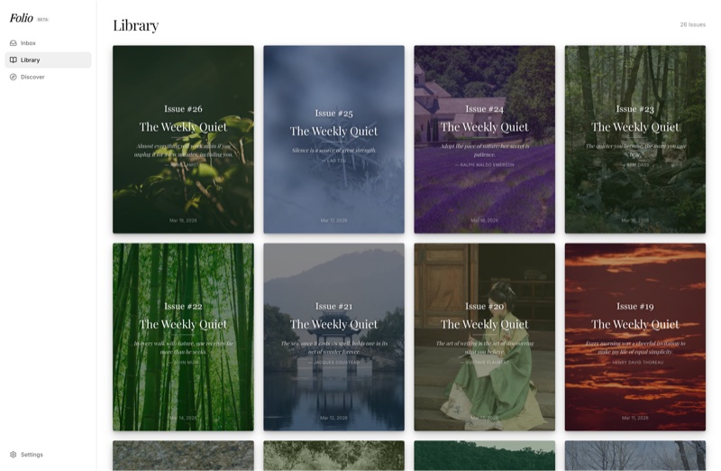 Folio library showing generated issue covers